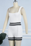 White Sexy Casual Patchwork Patchwork Backless Spaghetti Strap Skinny Romper