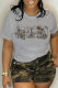 Light Gray Street Vintage Print Patchwork O Neck T-Shirts