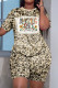 Khaki Casual Print Basic O Neck Short Sleeve Two Pieces