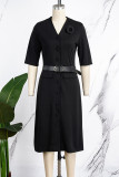 Pink Elegant Solid Patchwork Buckle V Neck A Line Dresses(With a belt)