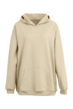 Deep Coffee Casual Solid Basic Hooded Collar Tops