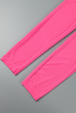 Rose Red Sexy Casual Solid See-through U Neck Skinny Jumpsuits (Subject To The Actual Object)