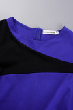 Green Elegant Solid Color Block Patchwork Contrast Zipper O Neck Wrapped Skirt Dresses