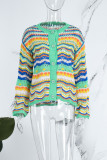 Green Casual Striped Patchwork Cardigan Outerwear