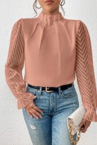 Coral Powder Casual Solid Patchwork Flounce Half A Turtleneck Tops