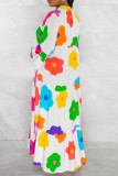 Yellow Casual Print Patchwork Shirt Collar Long Dress Dresses