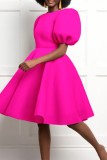 Pink Casual Solid Patchwork O Neck A Line Short Sleeve Dress