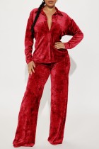 Red Casual Solid Patchwork Turndown Collar Long Sleeve Two Pieces