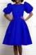 Blue Casual Solid Patchwork O Neck A Line Short Sleeve Dress