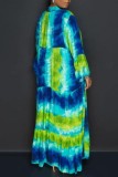 Yellow Casual Print Patchwork Shirt Collar Long Dress Dresses