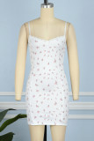 White Sexy Casual Print Backless Spaghetti Strap Sleeveless Dress Dresses