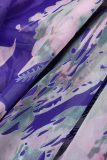Purple Casual Print Backless Halter Sleeveless Romper