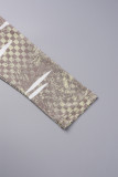 Brown Casual Print Patchwork Zipper Turndown Collar Tops
