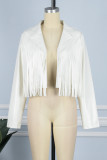 White Casual Solid Tassel Patchwork Turndown Collar Outerwear