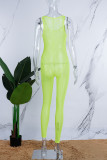 Rose Red Sexy Casual Solid See-through U Neck Skinny Jumpsuits (Subject To The Actual Object)