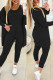 Black Casual Solid Basic O Neck Long Sleeve Three Piece Set