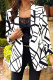 White Casual Print Cardigan Turn-back Collar Outerwear
