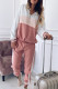 Pink Casual Patchwork Contrast Hooded Collar Long Sleeve Two Pieces