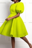 White Casual Solid Patchwork O Neck A Line Short Sleeve Dress