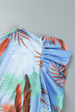 Multicolor Casual Floral Patchwork Fold Oblique Collar Tops(Without Bottoms )