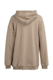 Deep Coffee Casual Solid Basic Hooded Collar Tops