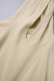 Deep Coffee Casual Solid Basic Hooded Collar Tops