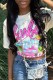Cream White Casual Street Print Letter O Neck T-Shirts