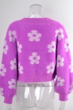 Purple Casual Daily Patchwork Cardigan Outerwear