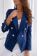 Blue Casual Solid Patchwork Cardigan Turn-back Collar Outerwear