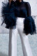 Deep Blue Sexy Solid See-through Fold O Neck Tops(The Sleeve Shall Be Subject To The Drawing)