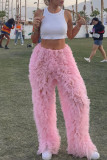 Pink Casual Solid Patchwork Regular High Waist Conventional Solid Color Trousers
