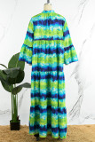 Yellow Casual Print Patchwork Shirt Collar Long Dress Dresses