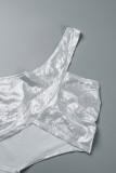 Silver Sexy Solid Hollowed Out Slit Fold Oblique Collar Irregular Dress Dresses