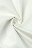 White Casual Solid Tassel Patchwork Turndown Collar Outerwear