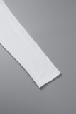 White Sexy Elegant Solid Hollowed Out Patchwork Draw String Asymmetrical O Neck Long Sleeve Dresses