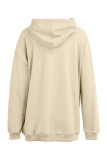 Deep Coffee Casual Solid Basic Hooded Collar Tops
