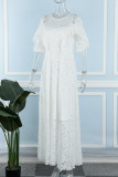 White Plus Size Casual Elegant Solid Lace Mesh O Neck A Line Plus Size Dresses（No Belt）