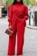 Red Casual Solid Patchwork Turtleneck Long Sleeve Two Pieces