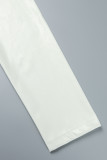 White Casual Solid Tassel Patchwork Turndown Collar Outerwear