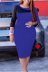 Royal Blue Elegant Solid Color Block Patchwork Contrast Zipper O Neck Wrapped Skirt Dresses