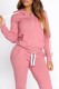Pink Casual Solid Patchwork Hooded Collar Long Sleeve Two Pieces