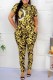 Yellow Casual Figure Print Letter O Neck Short Sleeve Two Pieces