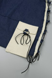 Blue Sexy Color Lump Pocket Cross Straps Contrast Halter Sleeveless Two Pieces