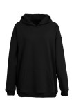 Deep Coffee Casual Solid Basic Hooded Collar Tops