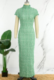Blue Elegant Solid Patchwork Half A Turtleneck One Step Skirt Dresses