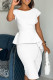 White Casual Solid Patchwork O Neck Short Sleeve Dress
