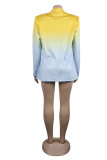 Yellow Daily Elegant Simplicity Basis Gradual Change Printing Turn-back Collar Outerwear