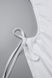 White Sexy Elegant Solid Hollowed Out Patchwork Draw String Asymmetrical O Neck Long Sleeve Dresses