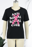 Black Casual Vintage Print Patchwork O Neck T-Shirts