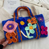 Blue Casual Patchwork Weave Bags